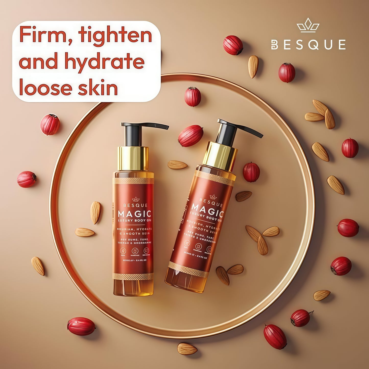Besque Original Magic Body Oil, 3.4oz, After Shower Body Oil For Women, Hydrating Skin Care For Full Body That Plumps, Tightens, & Firms Skin With Natural Ingredients, Made In UK - Pack of 1